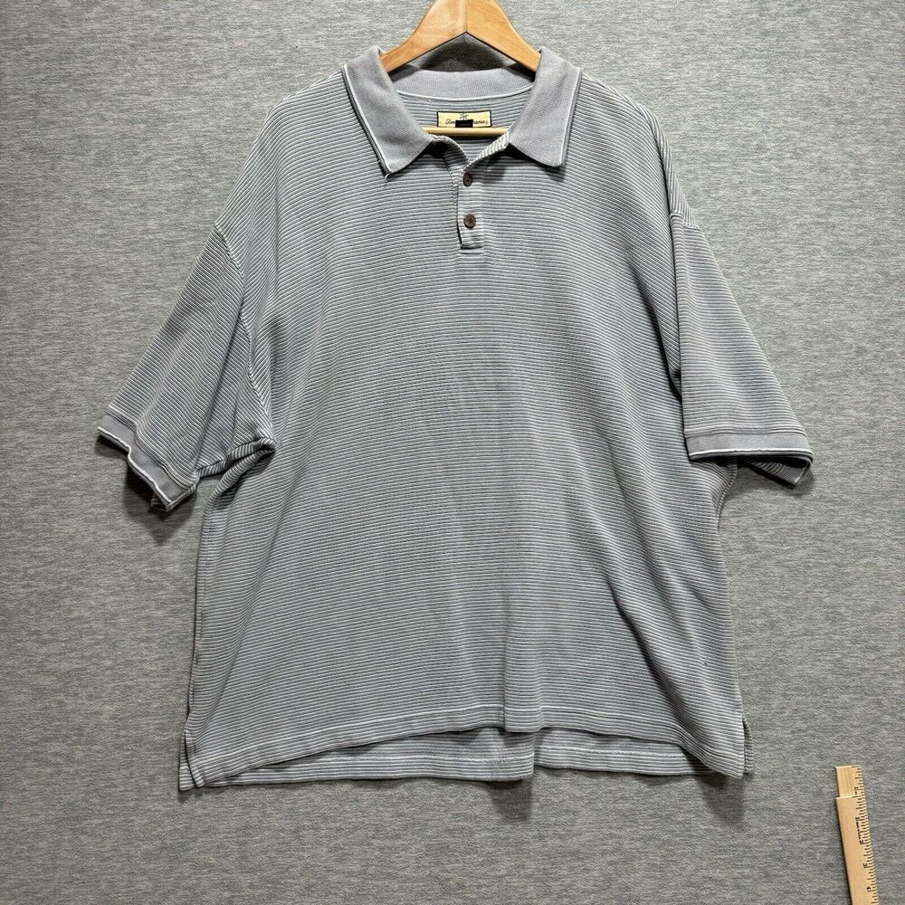Vintage Tommy Bahama Polo Shirt Men XXL Gray Striped Silk Cotton Ribbed Preppy